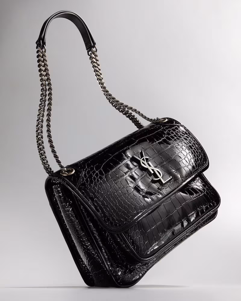 Saint Laurent Niki Medium Monogram YSL Croco Shoulder Bag