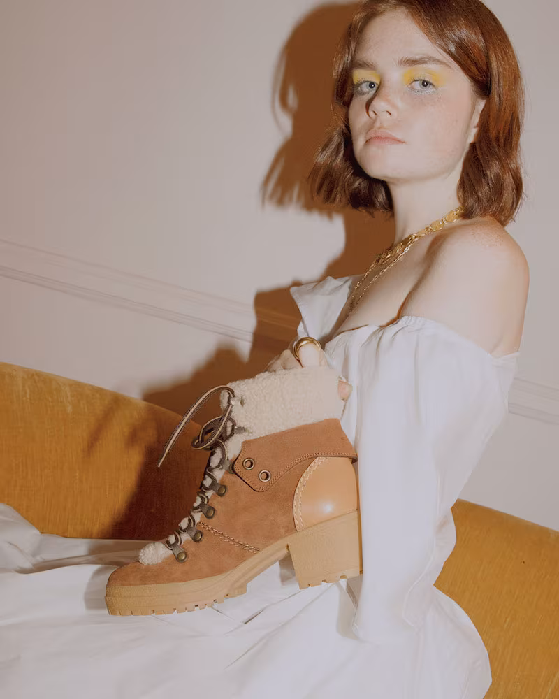 See by Chloe Fur-Lined Lace-Up Booties