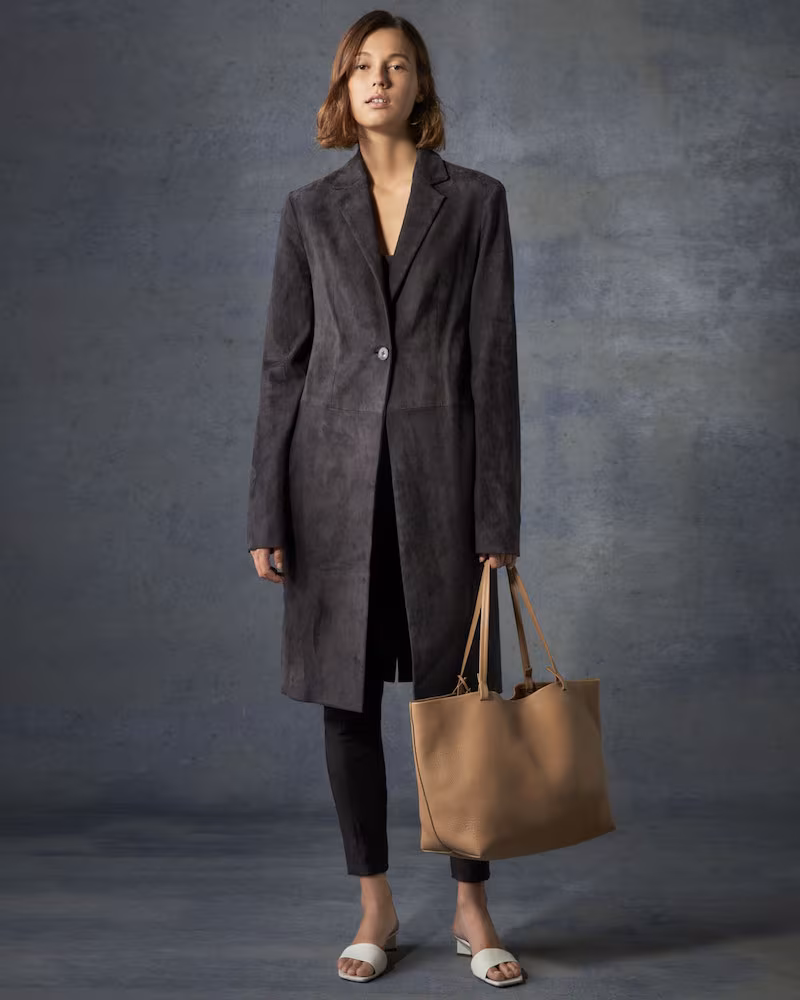 The ROW One-Button Lambskin Suede Long Coat