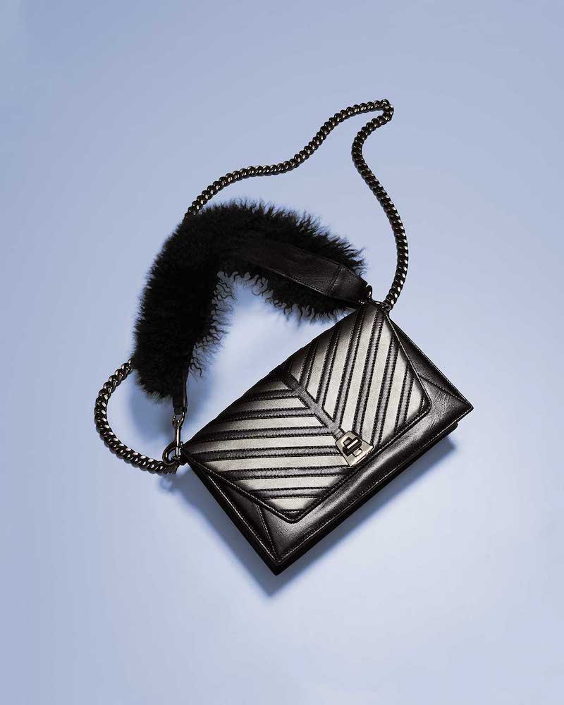 Akris Anouk Small City Oversize-Herringbone Shoulder Bag With Fur Strap