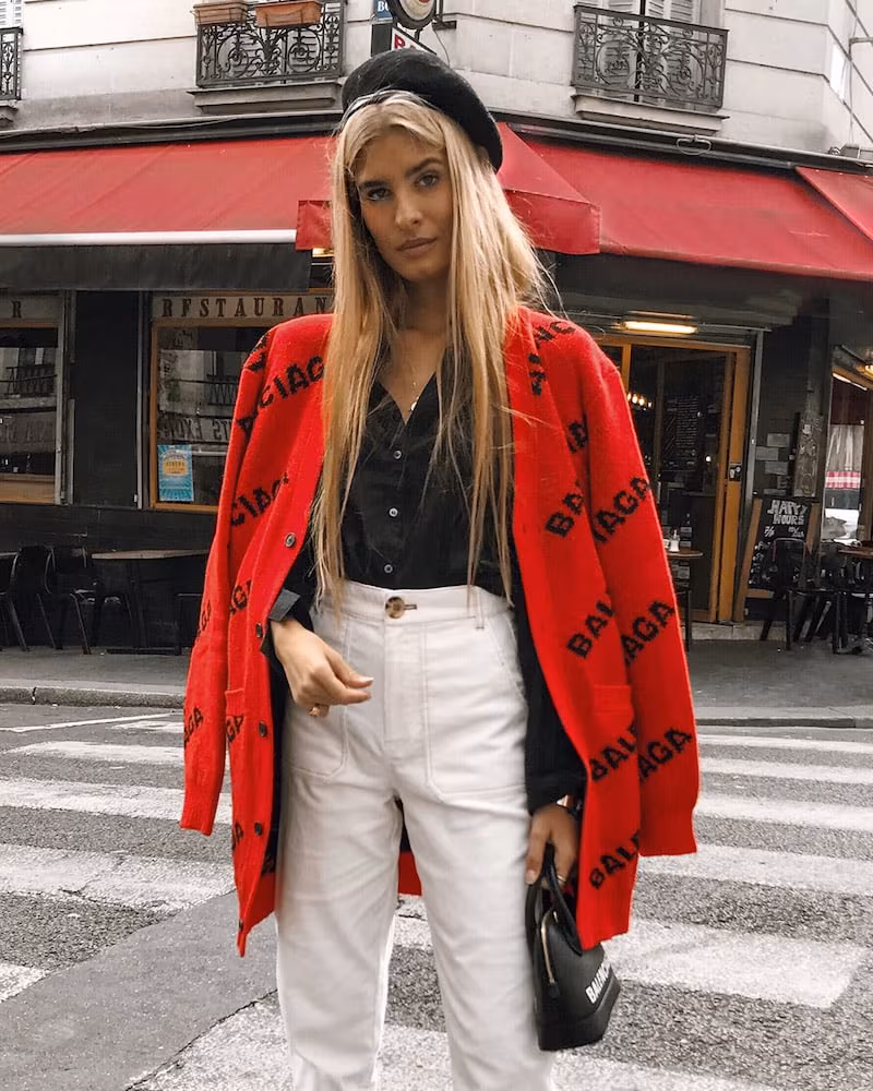 Balenciaga Logo Intarsia Wool Cardigan