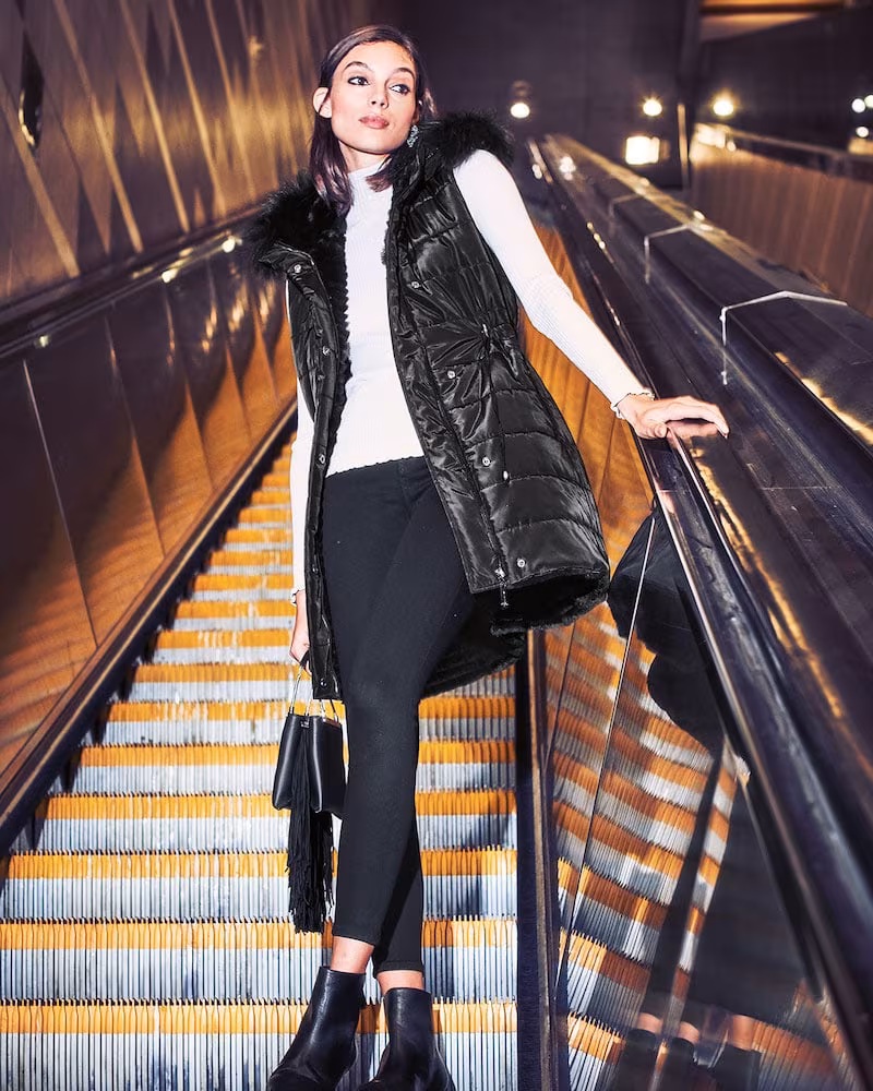 Belle Fare Reversible Fur & Down Vest with Hood