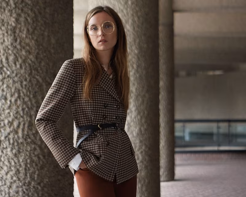 Chloé Belted Double-Breasted Checked Woven Blazer