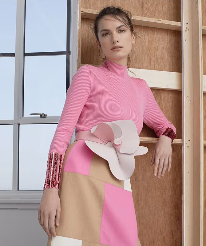 DELPOZO Embellished Merino Wool Mock Neck Sweater