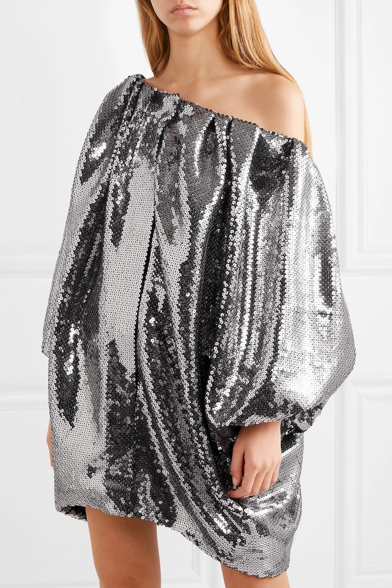 Halpern Off-the-Shoulder Sequined Tulle Mini Dress