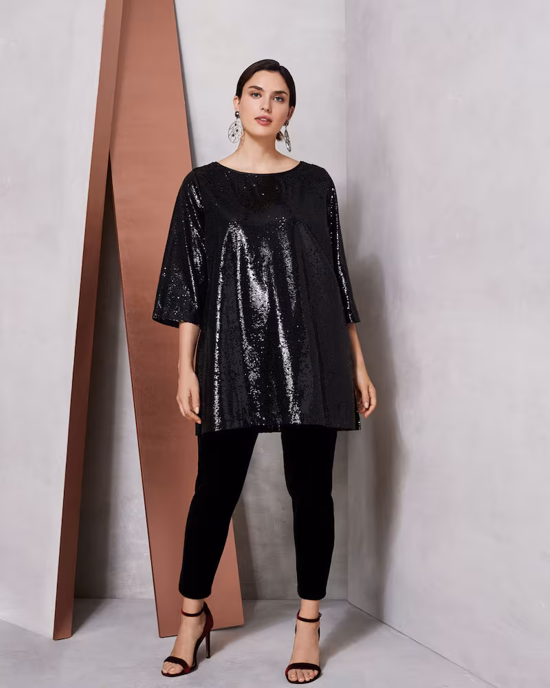 Joan Vass Easy 3/4-Sleeve Sequin Tunic