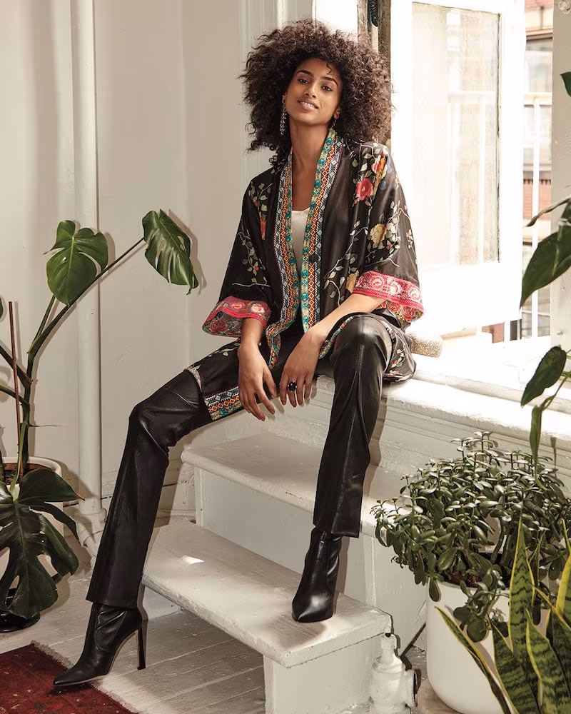 Johnny Was Rose Reversible Snap-Front Silk Twill Kimono Jacket