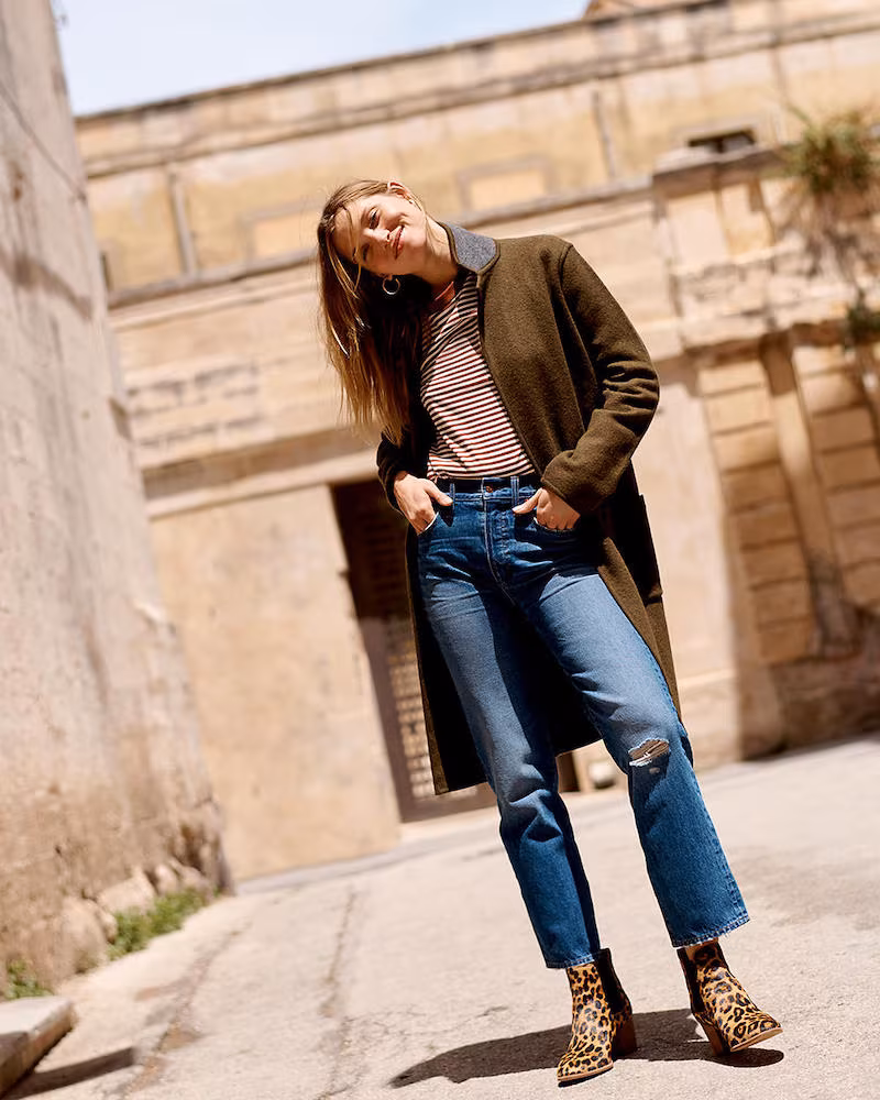 Madewell Classic Straight Jeans in Jade Wash Knee-Rip Edition