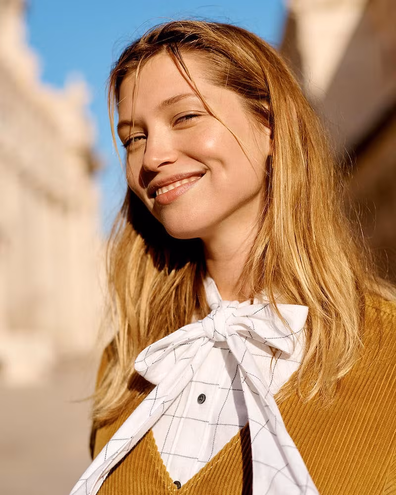 Madewell Flannel Tie-Neck Shirt in Windowpane