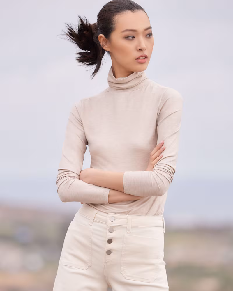 Majestic Paris for Neiman Marcus Metallic Knit Turtleneck Top