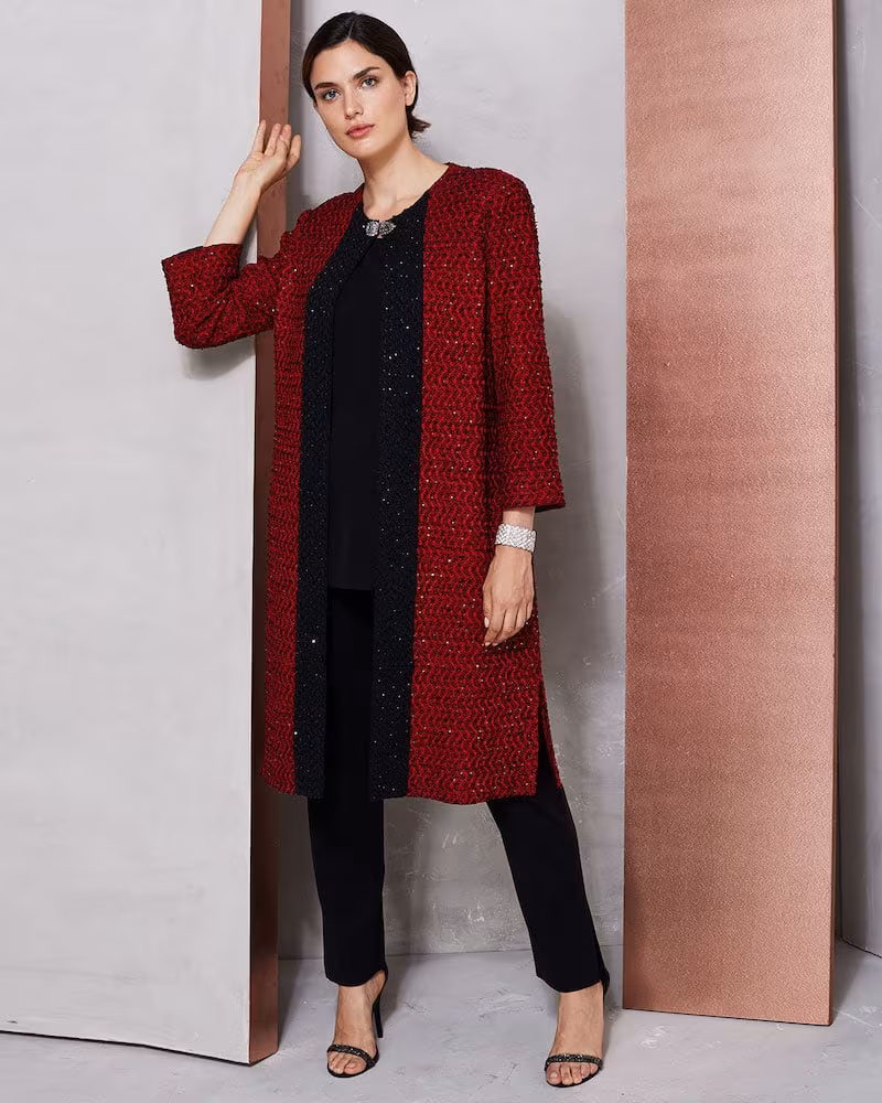 Misook 3/4-Sleeve Sparkle-Knit Long Jacket