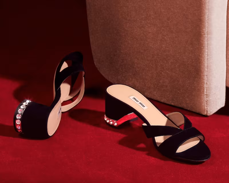 Miu Miu Crystal-Inset Suede Sandals