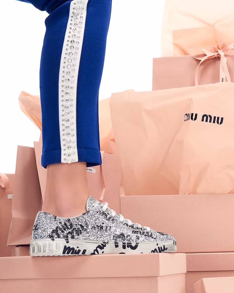 Miu Miu Logo Glitter Platform Sneakers