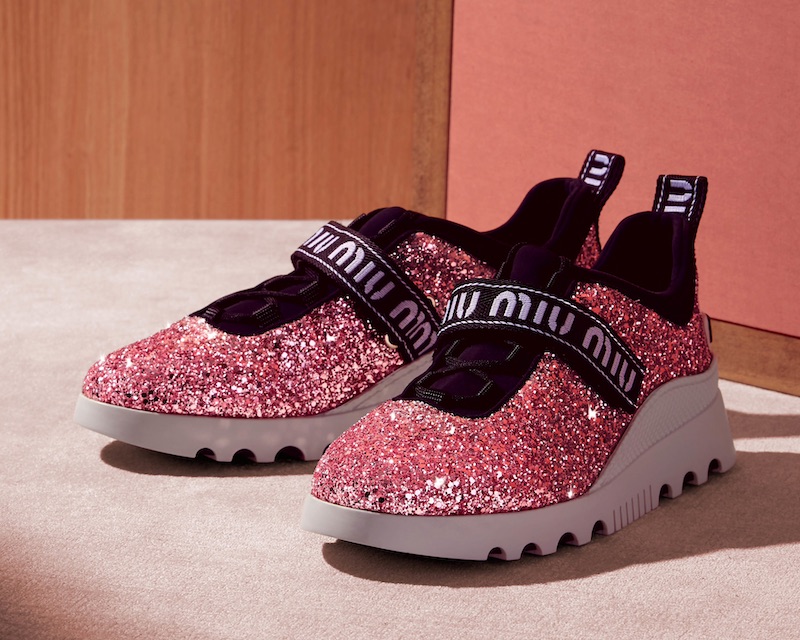 Miu Miu Logo-Strap Glitter Platform Sneakers