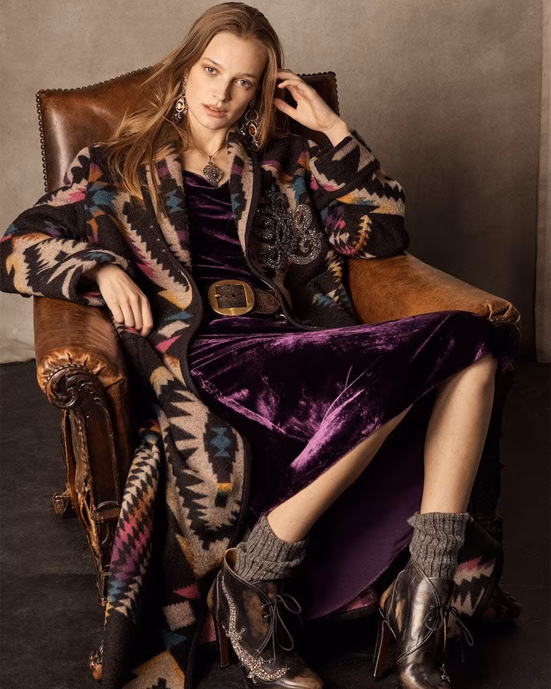 Ralph Lauren Collection 50th Anniversary Sauville Embellished One-Button Tapestry-Intarsia Long Coat 