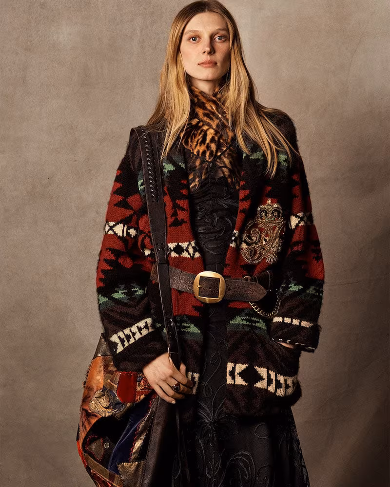 Ralph Lauren Collection 50th Anniversary Shawl-Collar Intarsia Cashmere-Wool Cardigan with Embroidered Crest Detail