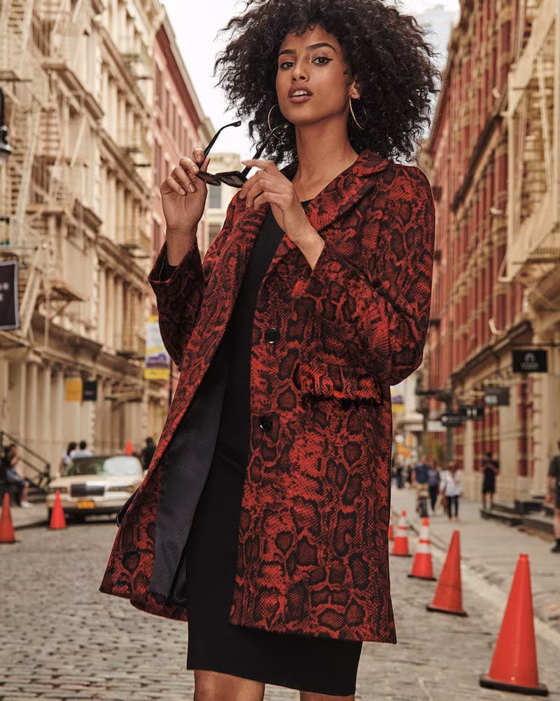 Sofia Cashmere Python-Print Wool-Blend Car Coat