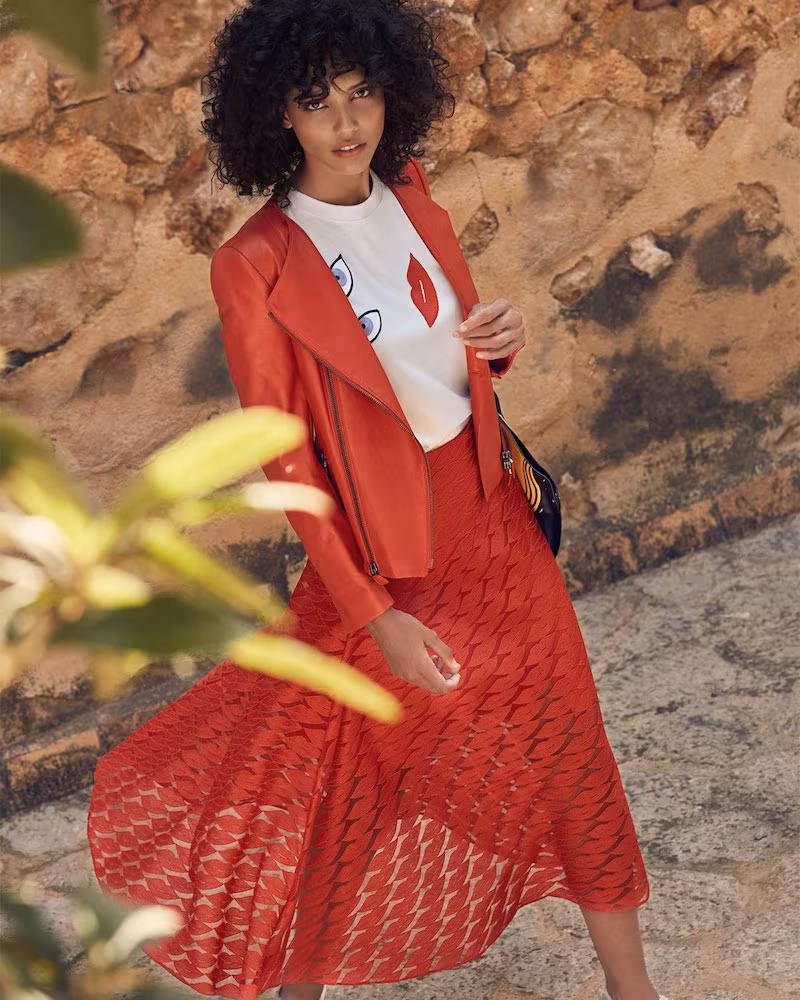 Akris Long Lips Embroidery Skirt