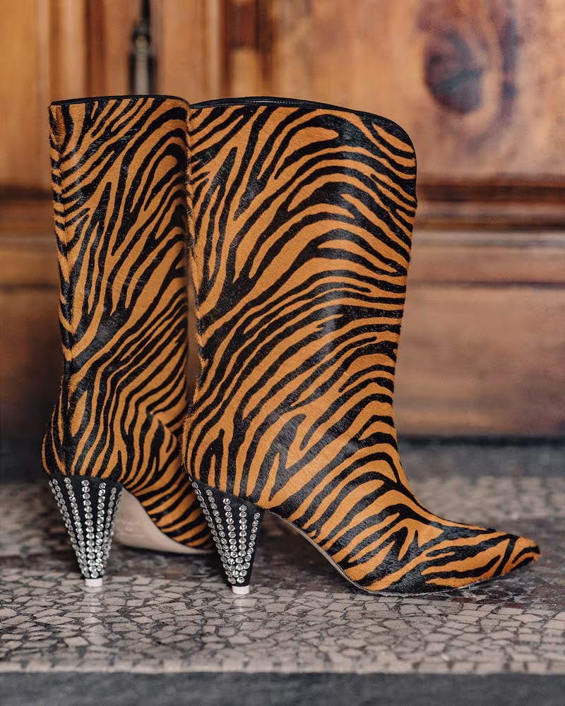 Attico Betta Crystal-embellished Tiger-print Calf Hair Knee Boots