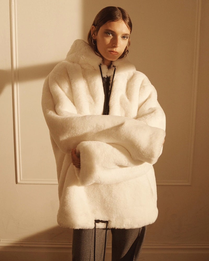BIANNUAL Faux-Fur Oversized Quarter-Zip Jacket