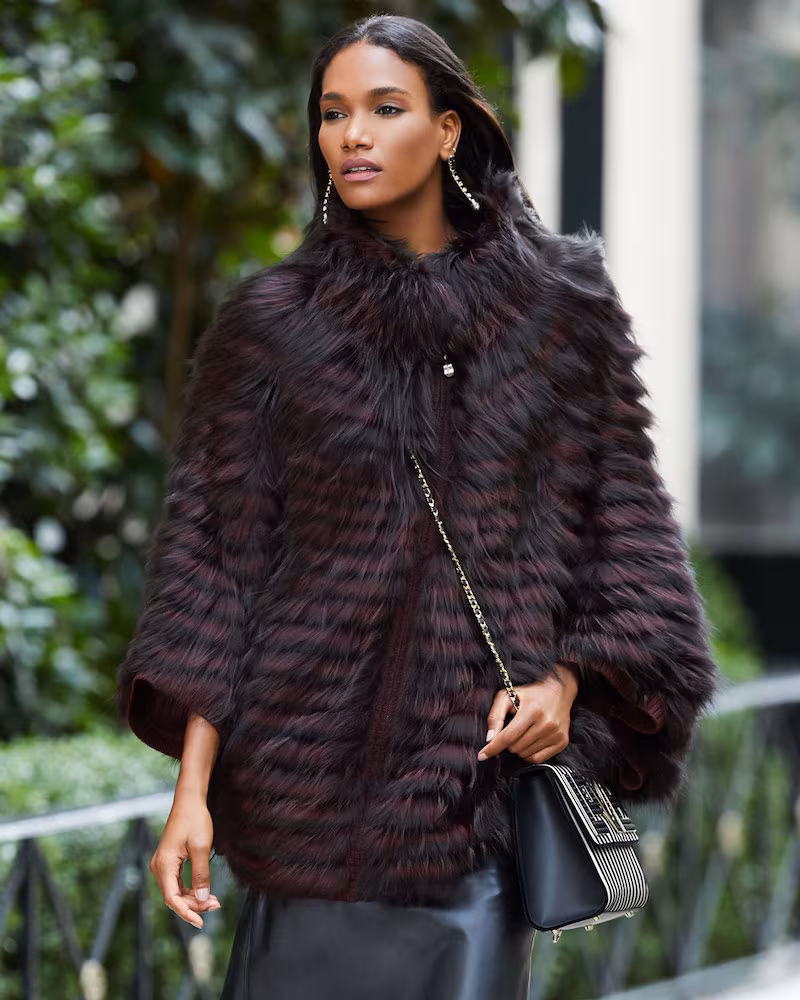 Belle Fare Fox Fur Oversized Cape Coat