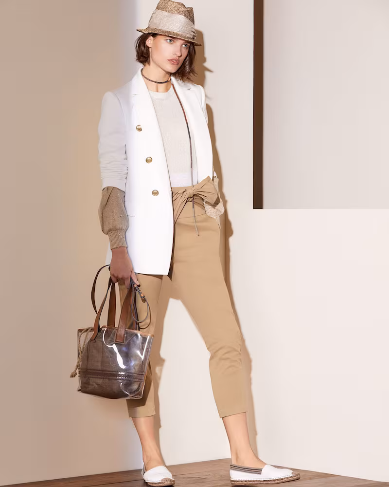 Brunello Cucinelli Gabardine Bow-Waist Crop Pants