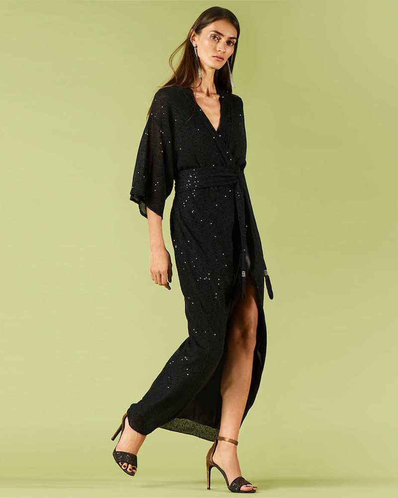 Brunello Cucinelli Monili-Beaded Linen-Silk Wrap Kimono Dress