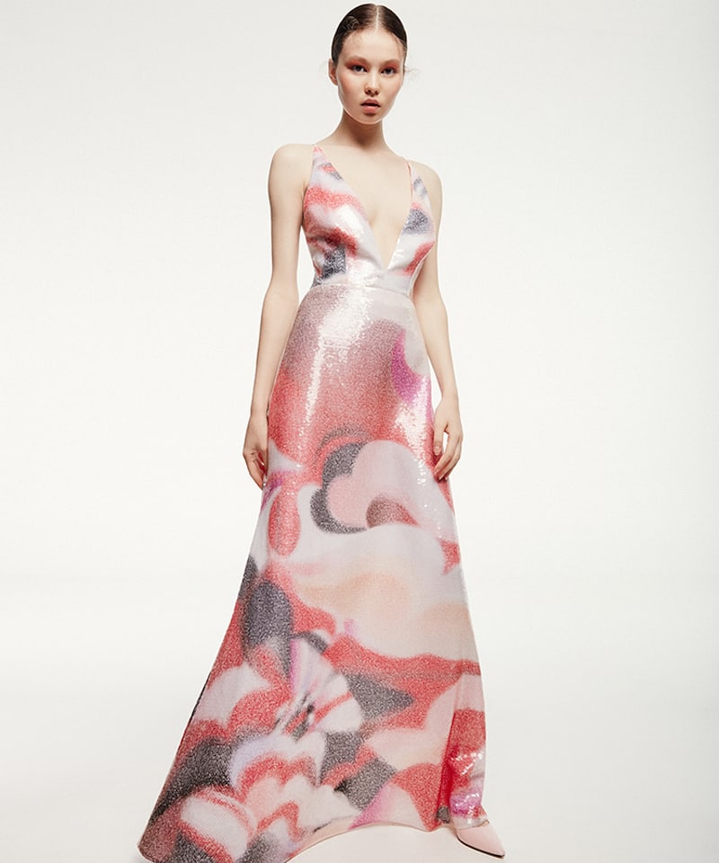 Emilio Pucci Sequined Silk Satin Long Dress