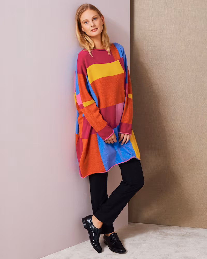 Eskandar Boat-Neck Geo-Intarsia Colorblock Cashmere Pullover Sweater