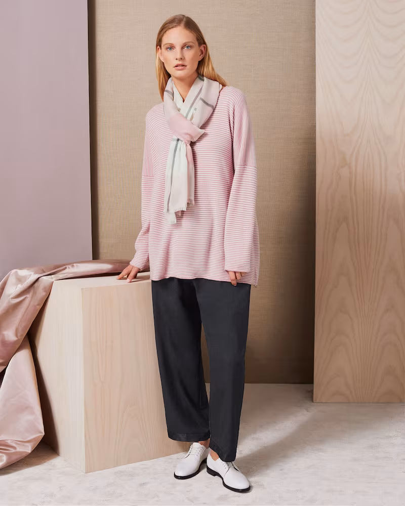 Eskandar Mini Striped Ribbed Cashmere Midi Sweater