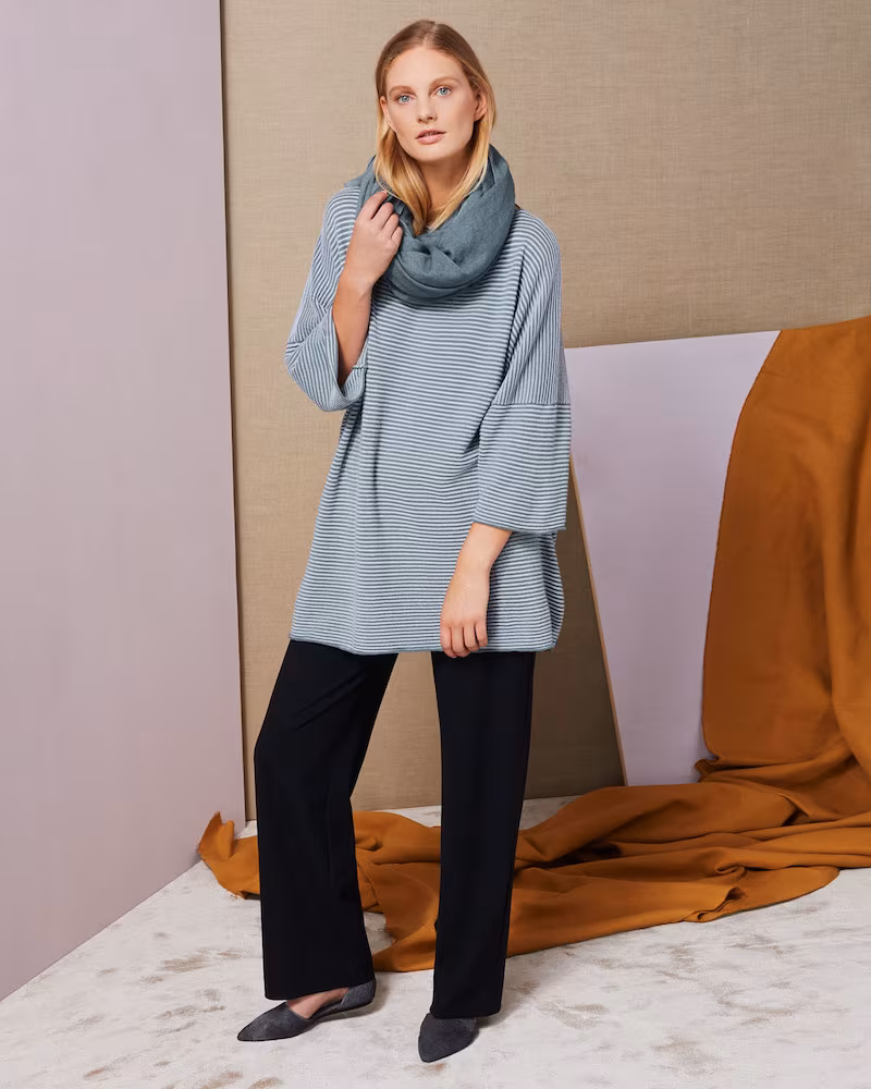 Eskandar Striped Horizontal-Ribbed Cashmere Square Top