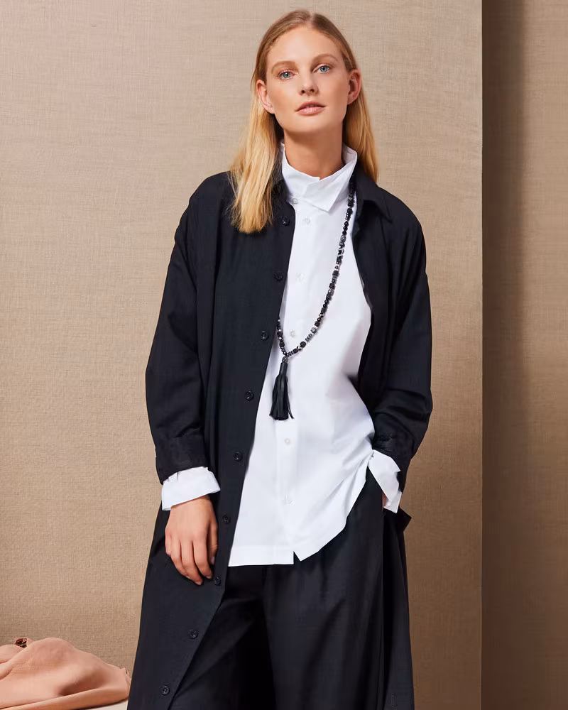Eskandar Two-Collar Button-Front Cotton Blouse