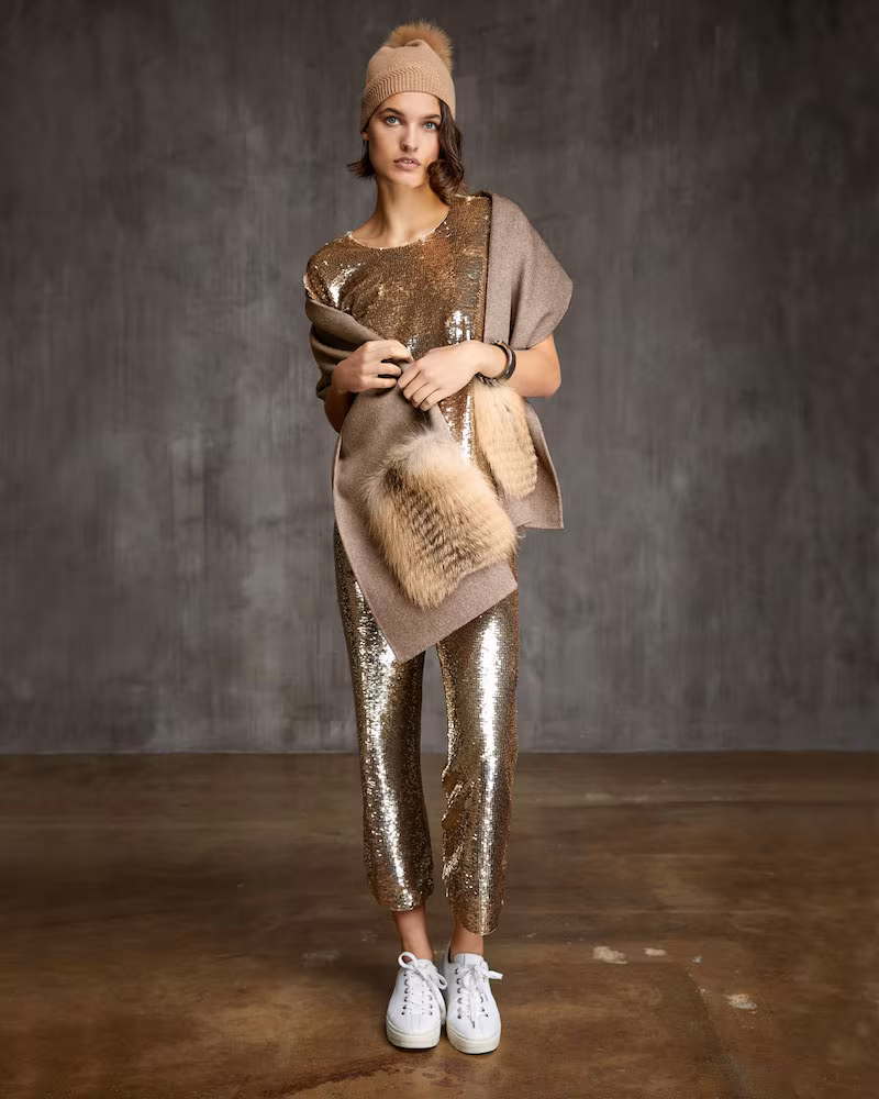 Gorski Wool Stole with Fur Patch Pockets