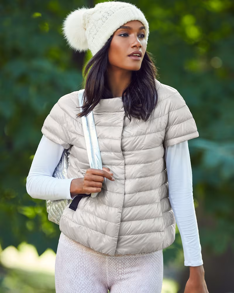 Herno Short-Sleeve Snap-Front Quilted Puffer Jacket