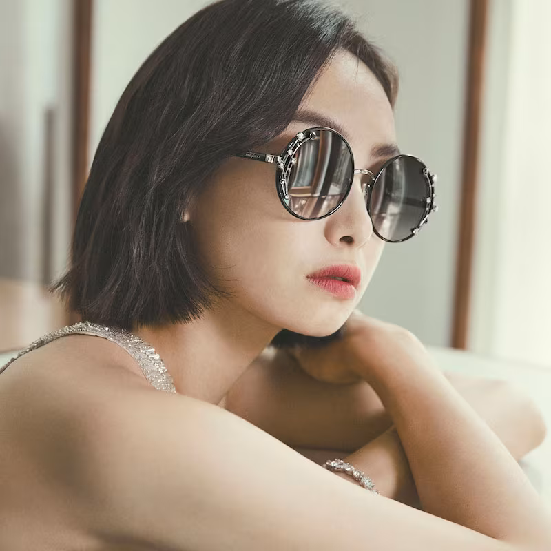 JIMMY CHOO Gema Round Shaped Metal Sunglasses With Swarovski Crystals and Pearls