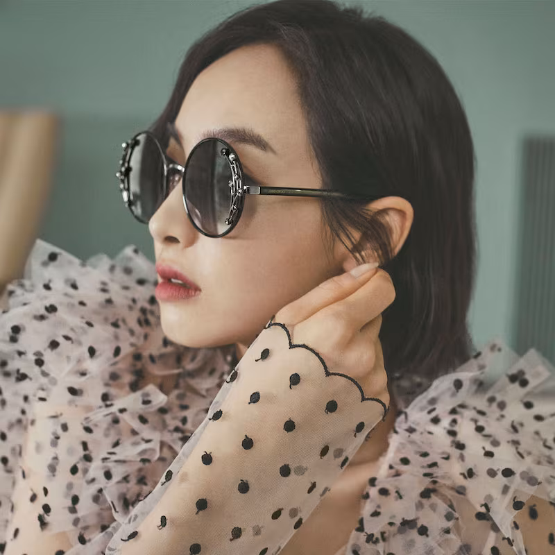 JIMMY CHOO Gema Round Shaped Metal Sunglasses With Swarovski Crystals and Pearls