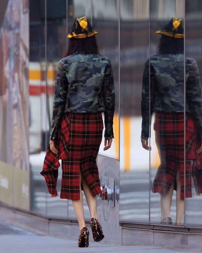 Michael Kors Collection Asymmetric Plaid Virgin Wool Pencil Skirt 