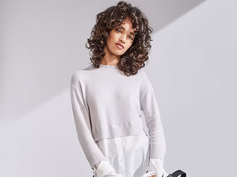 Neiman Marcus Cashmere Collection Cashmere Georgette-Trim Crewneck Sweater