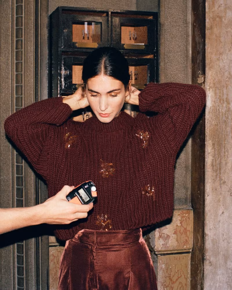 & Other Stories Beaded Floral Knit Sweater
