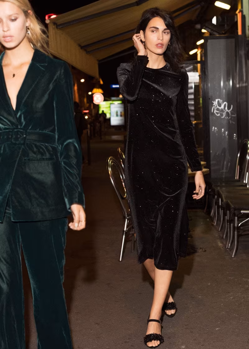 & Other Stories Long Sleeve Velvet Midi Dress