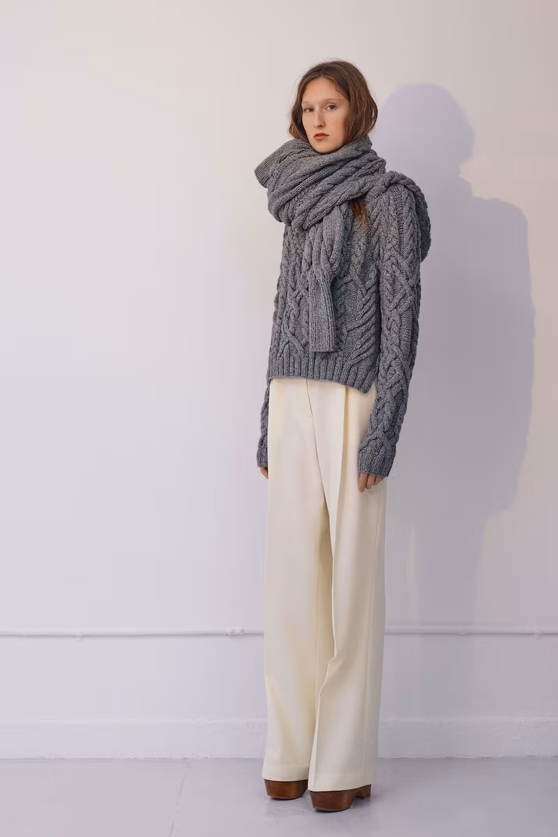 Partow Mélange Cable Knit Hooded Sweater