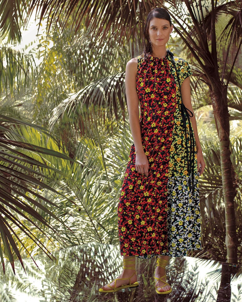 Proenza Schouler Sleeveless Mixed Poppy Wildflower-Print Asymmetric Long Dress