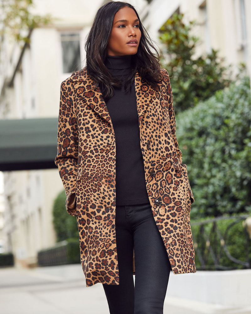 Sofia Cashmere Leopard-Print Button-Down Coat