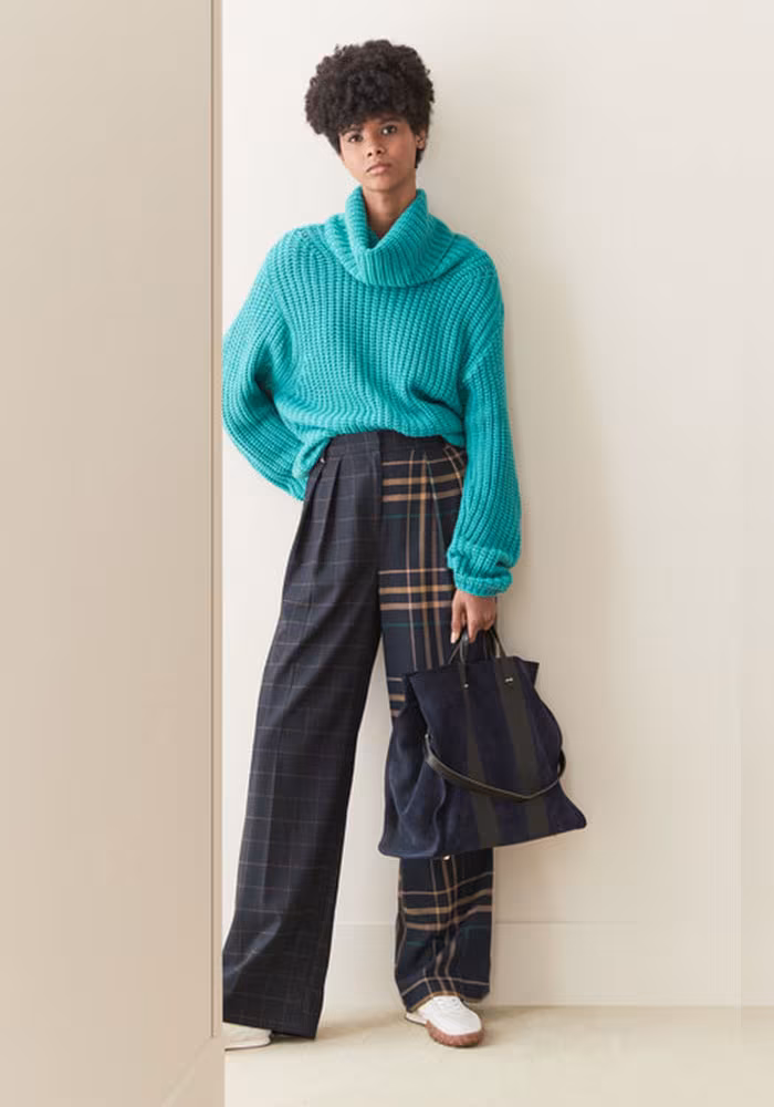 Topshop Sammy Mixed Check Wide Leg Trousers