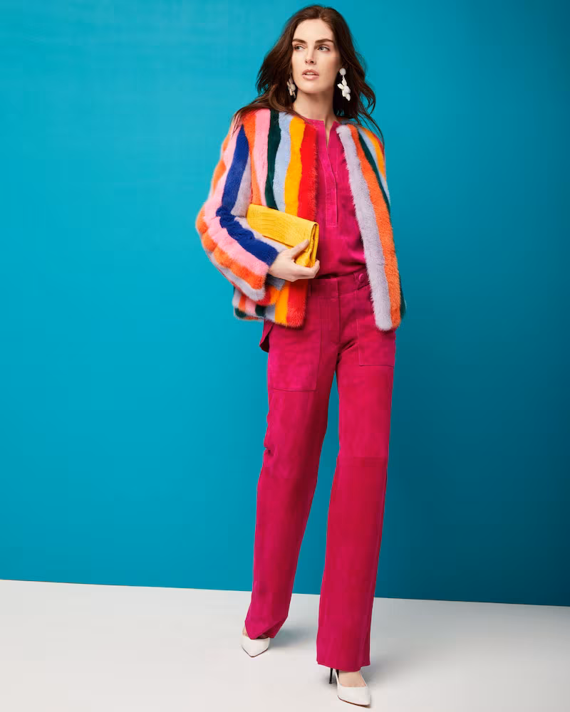 Carolina Herrera Multicolor-Stripes Mink Fur Jacket