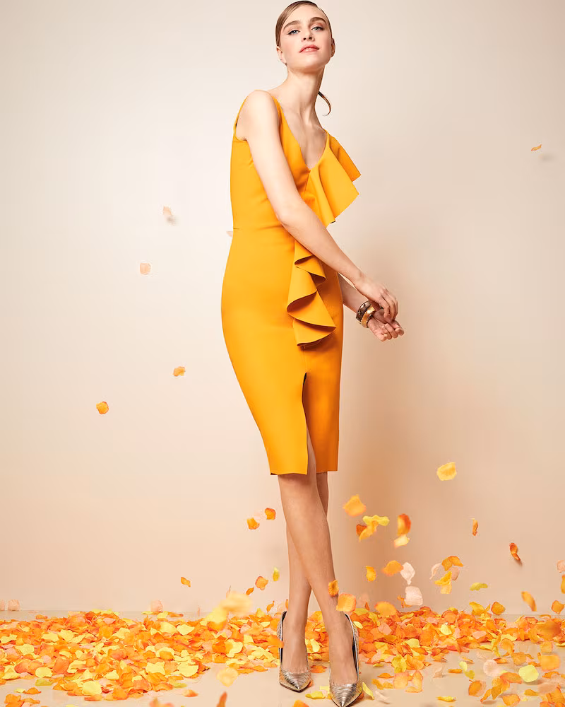 Chiara Boni La Petite Robe Boudicea V-Neck Sleeveless Body-Con Dress with Asymmetric Front Ruffle
