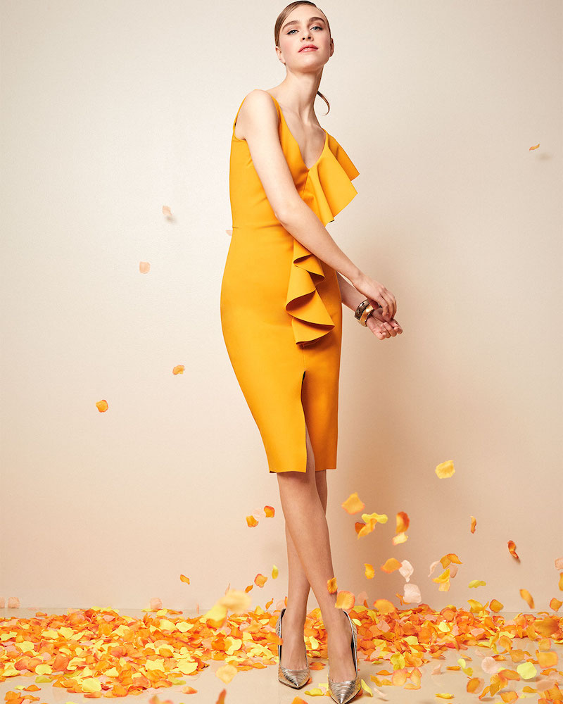 Chiara Boni La Petite Robe Boudicea V-Neck Sleeveless Body-Con Dress with Asymmetric Front Ruffle