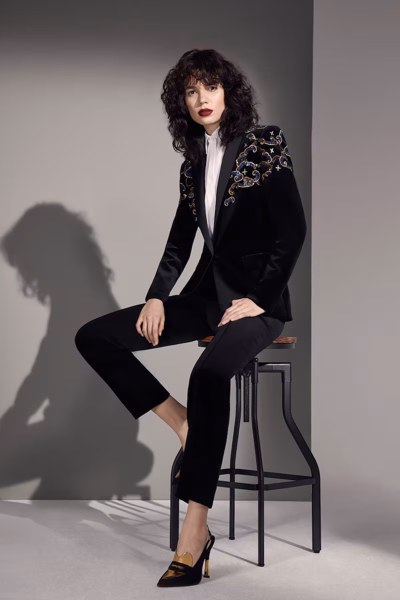 Escada Embroidered Velvet Tuxedo Jacket