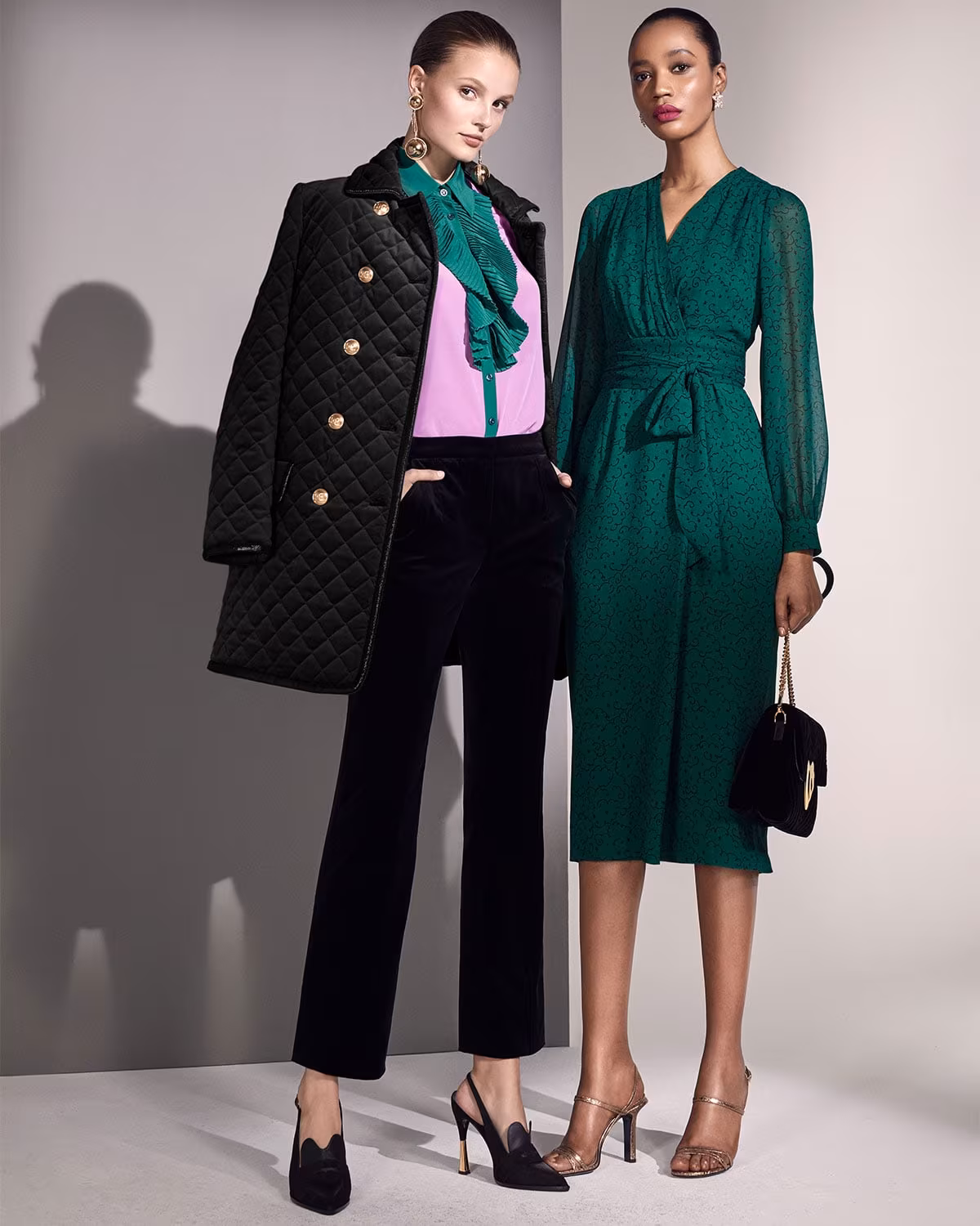 Escada Long-Sleeve Wrap-Front Printed A-Line Midi Dress
