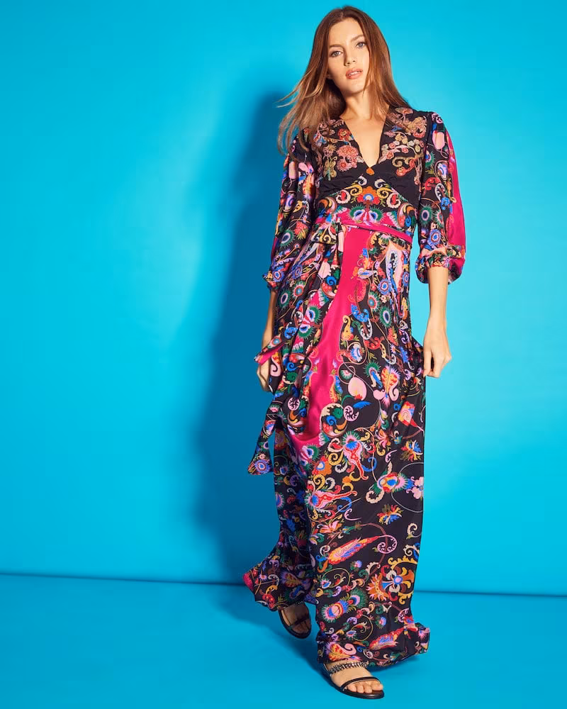 Etro 3 4-Sleeve Floral Paisley V-Neck Gown